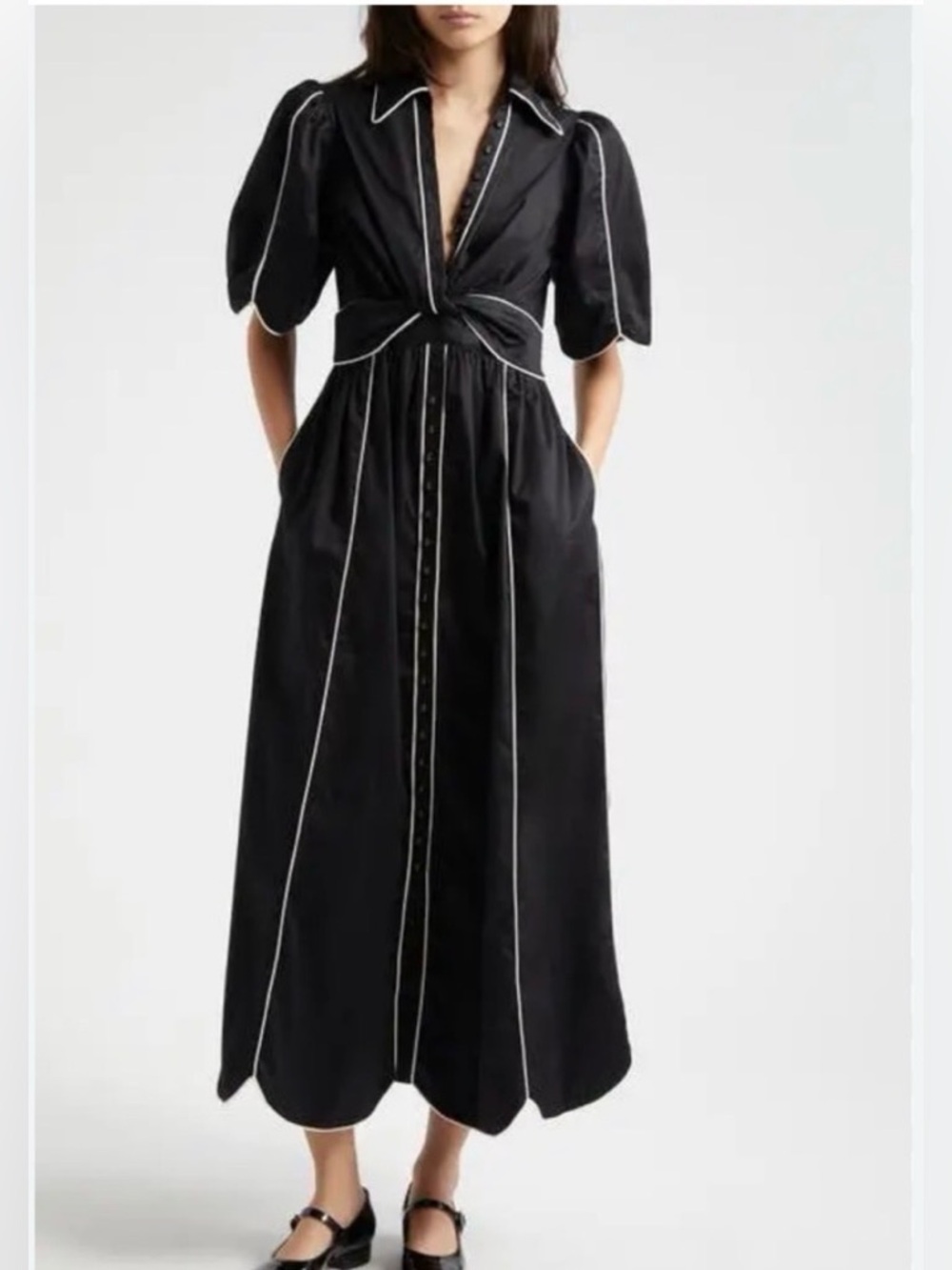 FARM Rio Black Maxi Dress with White Piping